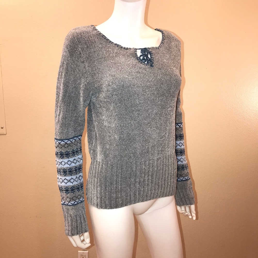 Jordache Cozy Grey Chenille Sweater Size Large Junior Pullover Soft Girl Knit